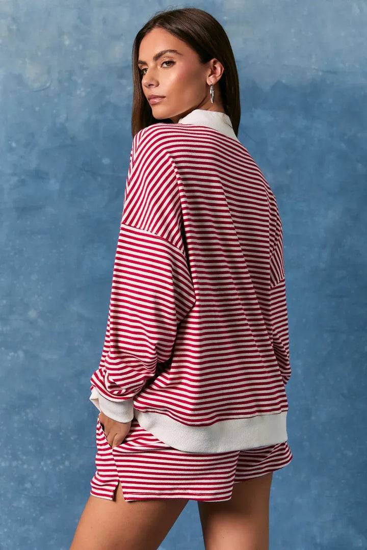 Red Striped USA Oversized Mock Neck Sweatshirt