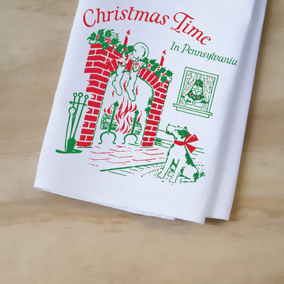 Christmas Time in CT Fireplace Tea Towel