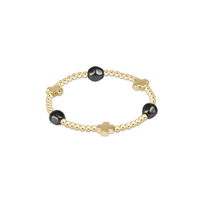 Enewton Signature Cross Admire Gold Pattern 3mm Bead Bracelet - Pearl Dark Grey