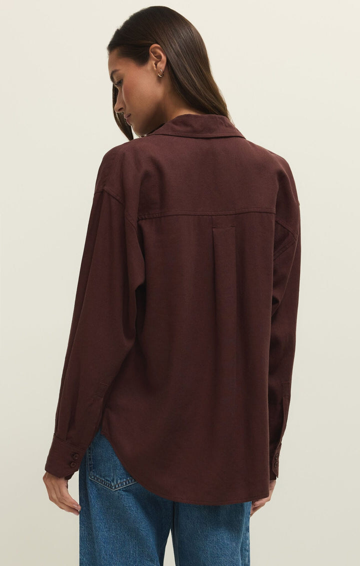 Z Supply Alfie Button Up Shirt in Chocolate Cherry