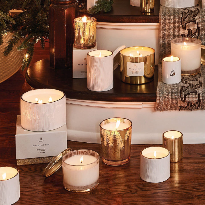 Frasier Fir Gilded Gold Votive Candle Thymes Frasier Fir Gilded Gold Votive Candle | 2 oz Candle