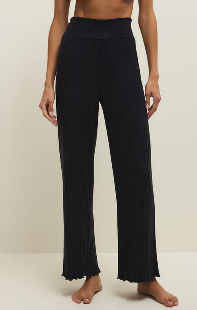 Dawn Smocked Rib Pant in Black Sand