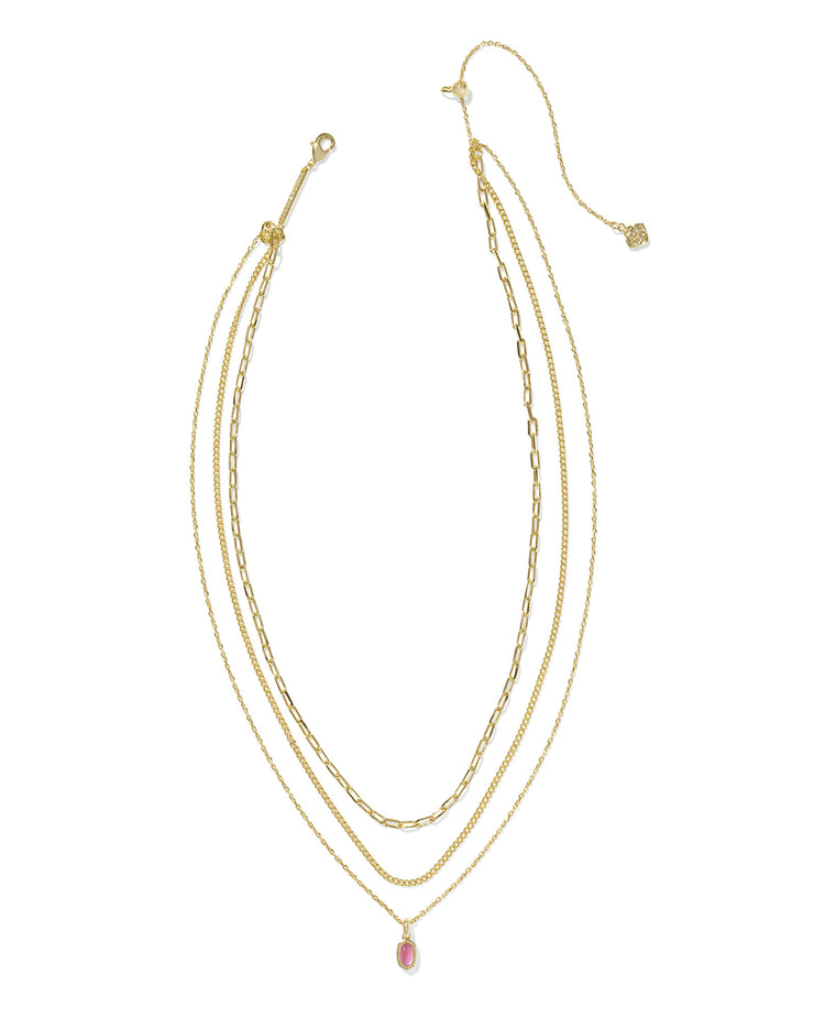 Kendra Scott Mini Elisa Gold Triple Strand Necklace in Azalea Illusion