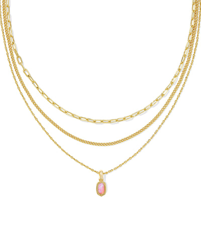 Kendra Scott Mini Elisa Gold Triple Strand Necklace in Carnation Kyocera Opal