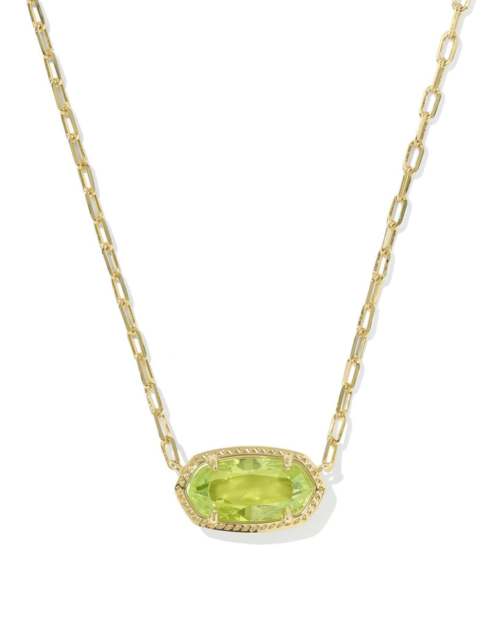 Kendra Scott Elisa Luxe Gold Short Pendant Necklace in Light Green CZ