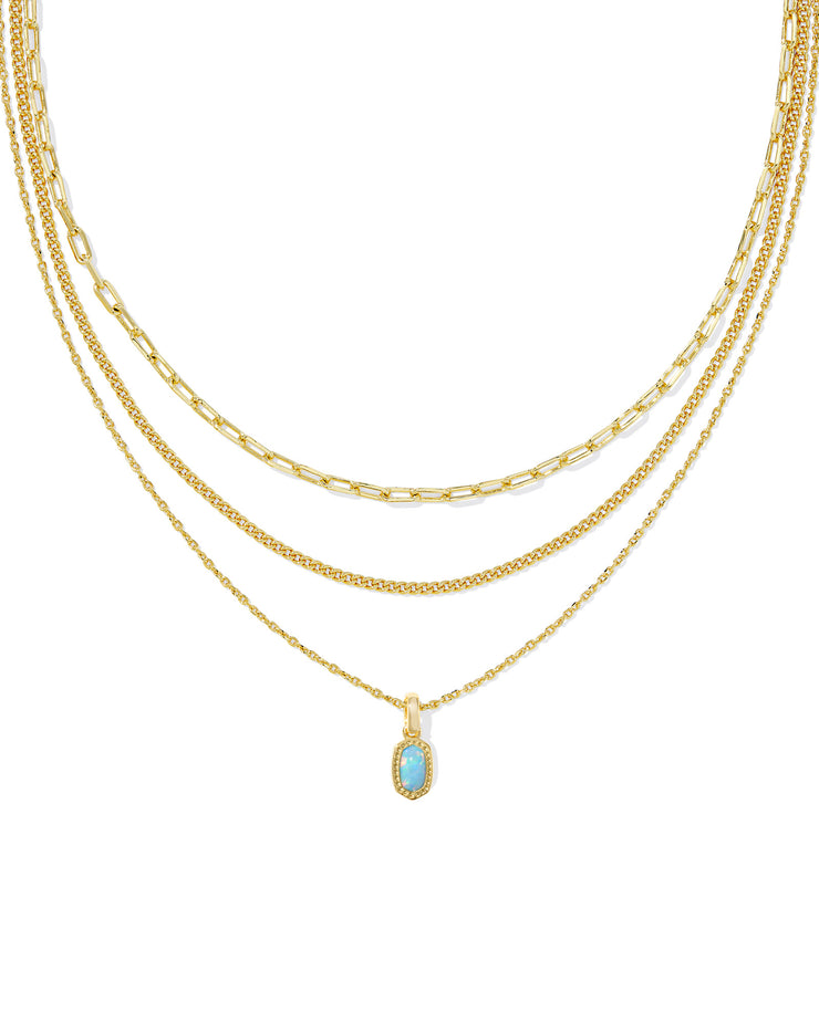 Kendra Scott Mini Elisa Gold Triple Strand Necklace in Light Teal Kyocera Opal