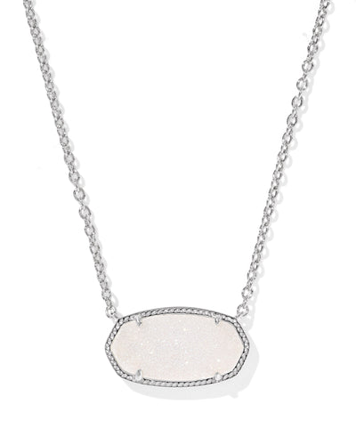 Kendra Scott Elisa Statement Silver Iridescent Drusy Short Pendant Necklace