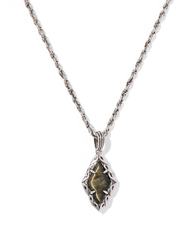 Kendra Scott Adeline Silver Pendant Necklace in Golden Obsidian