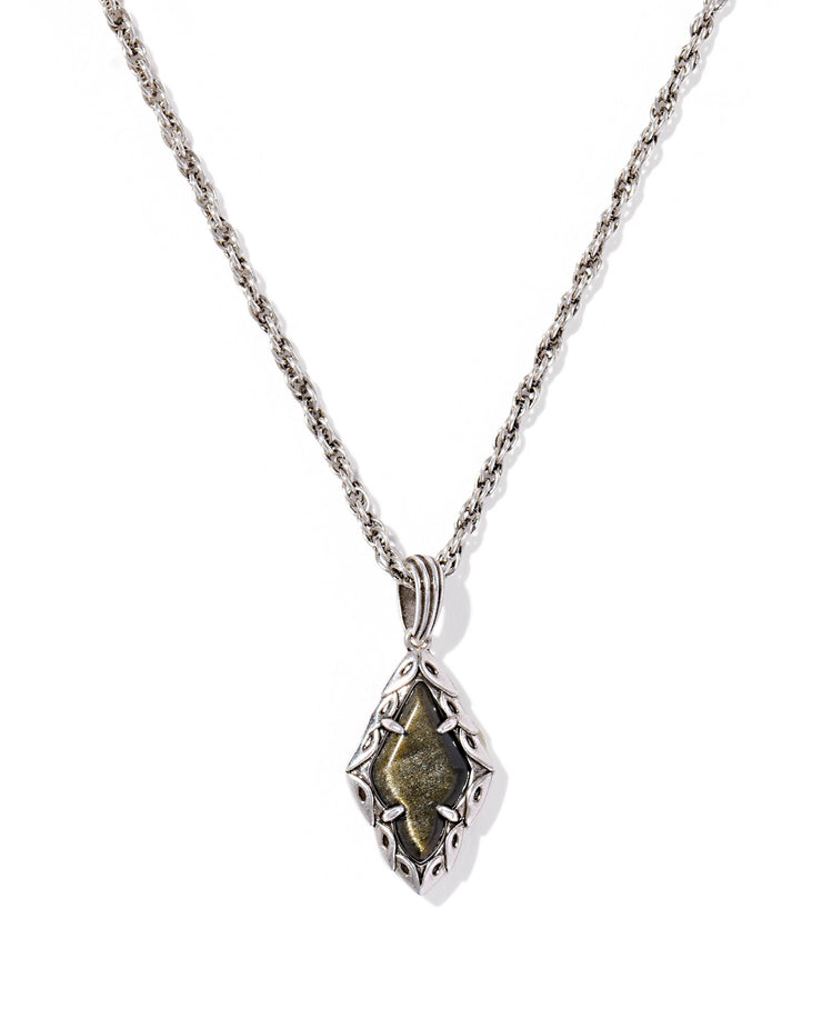 Kendra Scott Adeline Silver Pendant Necklace in Golden Obsidian