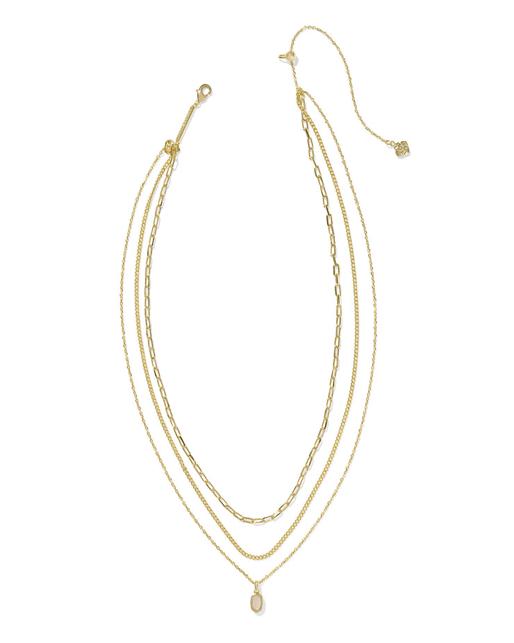 Kendra Scott Mini Elisa Gold Triple Strand Necklace in Iridescent Drusy