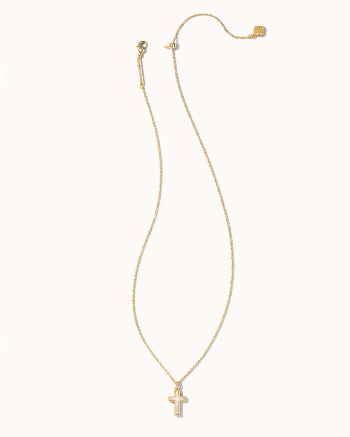 Kendra Scott Cross Gold Pendant Necklace in White Kyocera Opal Kendra Scott White Kyocera Opal Gold Cross Necklace Necklaces