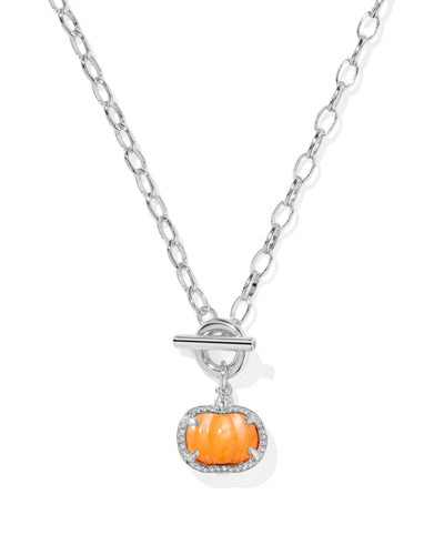 Kendra Scott Pumpkin Silver Link and Chain Necklace in Orange Mother of Pearl