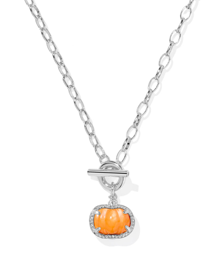 Kendra Scott Pumpkin Silver Link and Chain Necklace in Orange Mother of Pearl