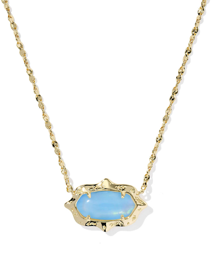 Kendra Scott Elisa Scallop Frame Gold Pendant Necklace in Sky Blue Iridescent Abalone