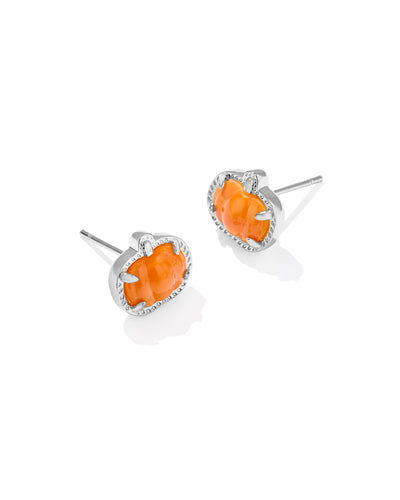 Kendra Scott Pumpkin Silver Stud Earrings in Orange Mother of Pearl
