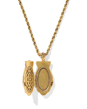 Kendra Scott Alexa Locket Vintage Gold Short Pendant Necklace in Ivory Mother of Pearl