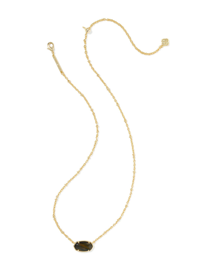 Kendra Scott Tiger Striped Gold Elisa Necklace - Dark Brown Hawk’s Eye