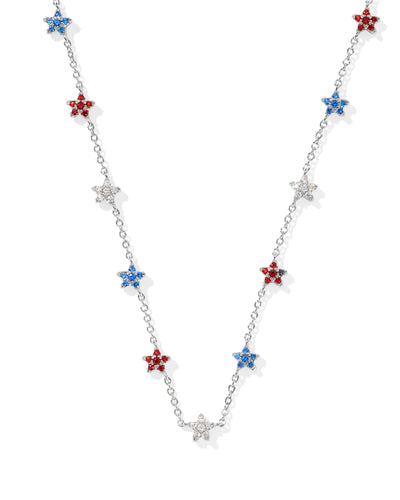 Kendra Scott Sierra Star Silver Crystal Strand Necklace in Red White Blue Mix
