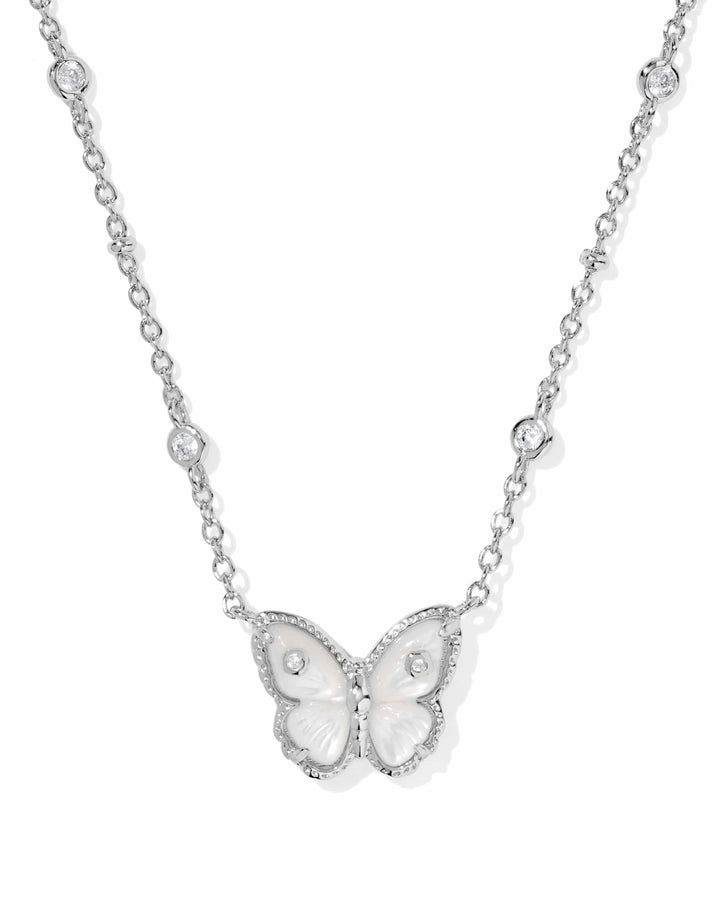 Kendra Scott Cailey Butterfly Silver Pendant Necklace in Ivory Mother of Pearl