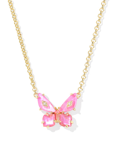 Kendra Scott Bianca Butterfly Gold Pendant Necklace in Pink Mix