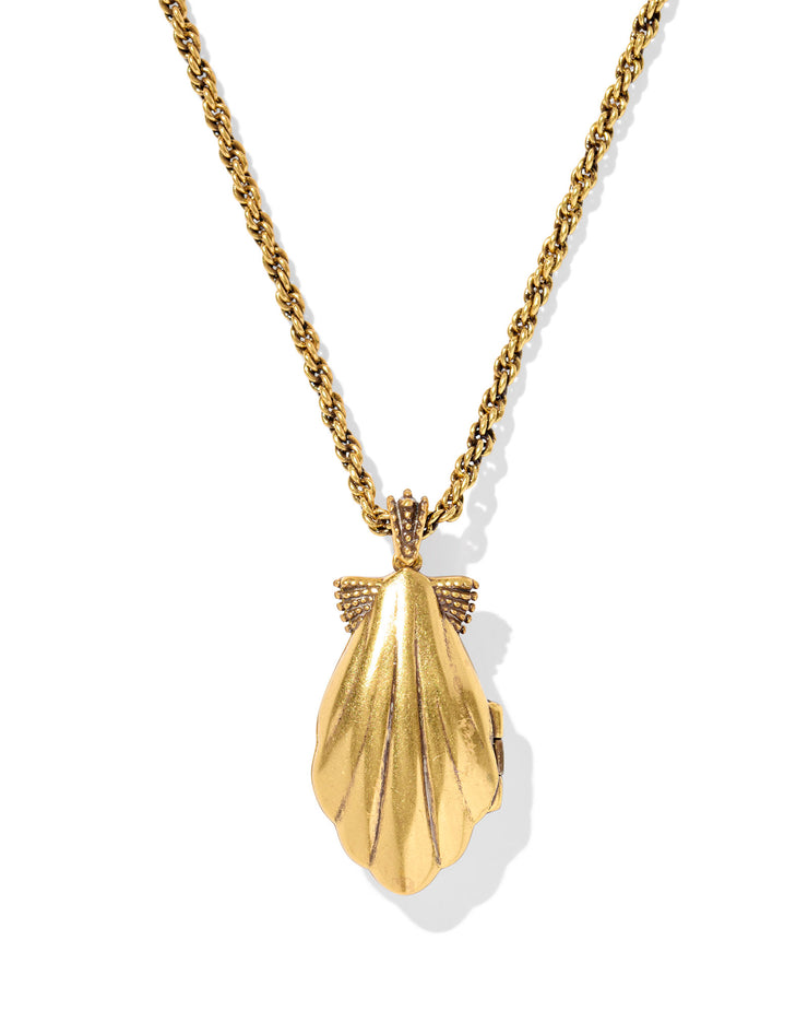 Kendra Scott Alexa Locket Vintage Gold Short Pendant Necklace in Ivory Mother of Pearl