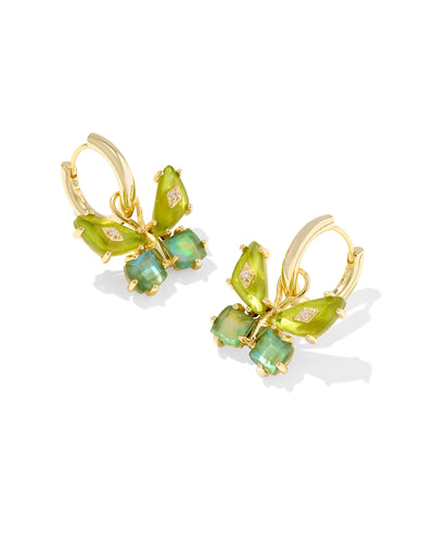 Kendra Scott Bianca Butterfly Gold Huggie Earrings in Green Mix