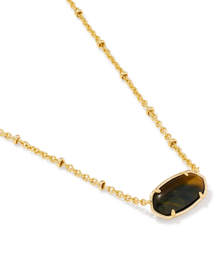 Kendra Scott Tiger Striped Gold Elisa Necklace - Dark Brown Hawk’s Eye