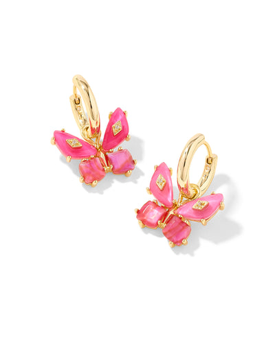 Kendra Scott Bianca Butterfly Gold Huggie Earrings in Pink Mix