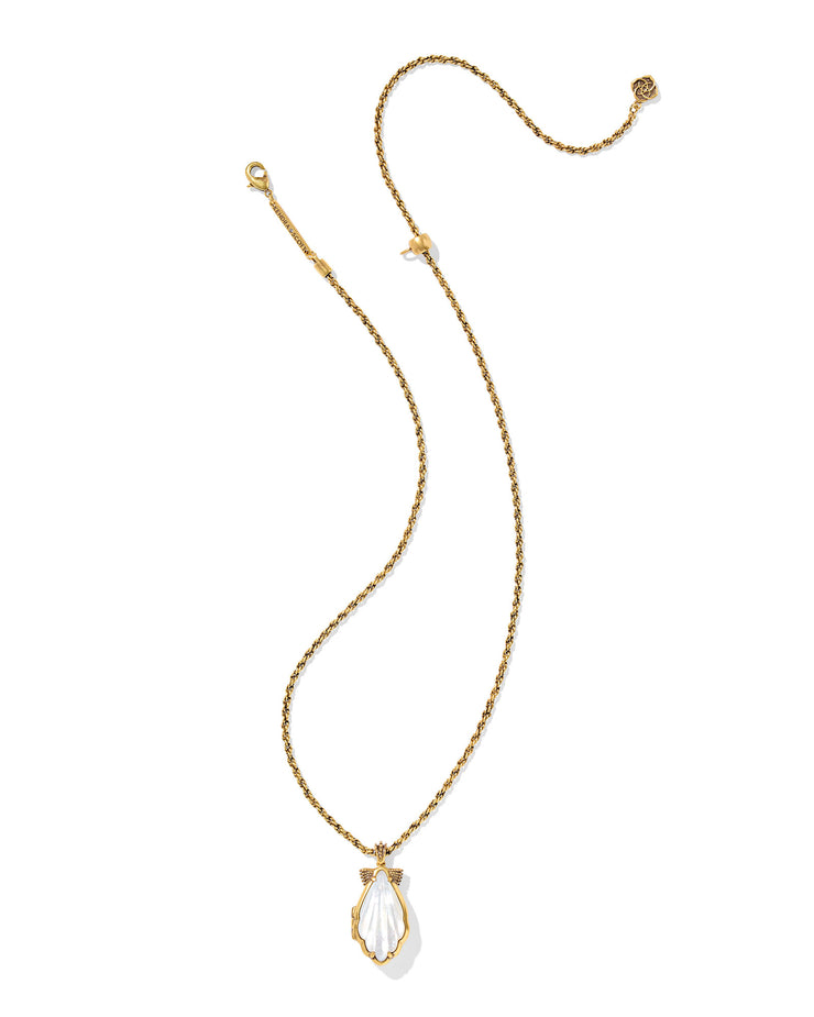Kendra Scott Alexa Locket Vintage Gold Short Pendant Necklace in Ivory Mother of Pearl