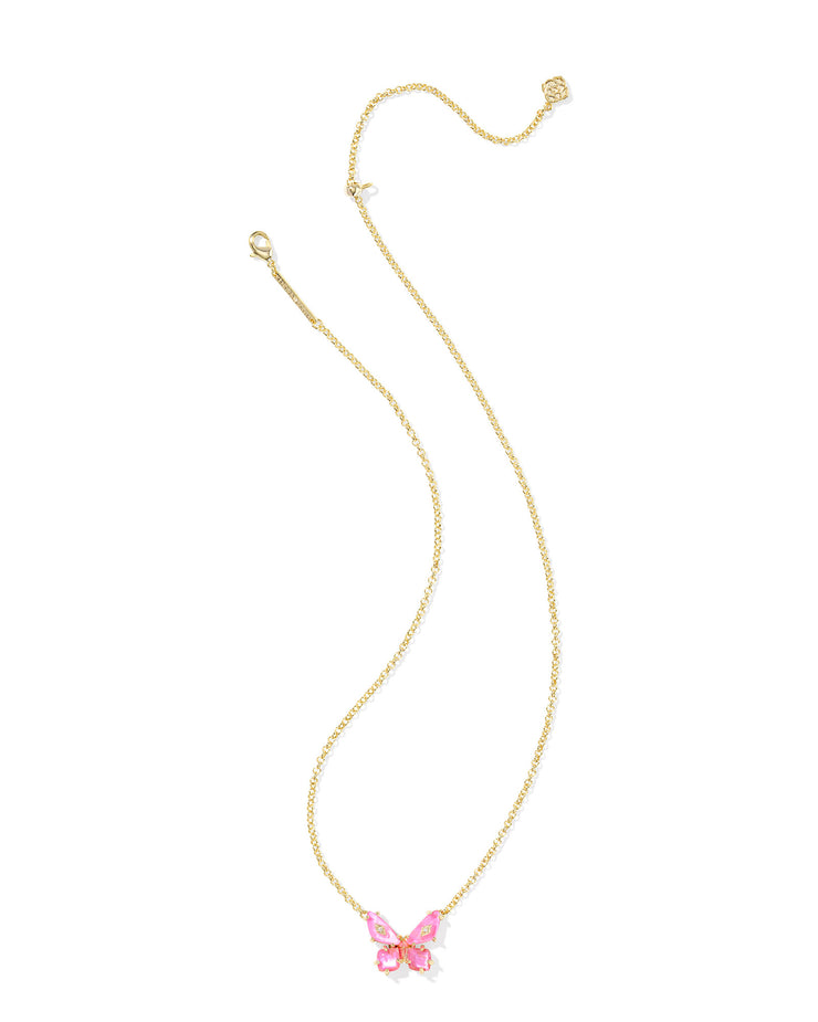 Kendra Scott Bianca Butterfly Gold Pendant Necklace in Pink Mix