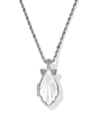 Kendra Scott Alexa Locket Vintage Silver Short Pendant Necklace in Ivory Mother of Pearl
