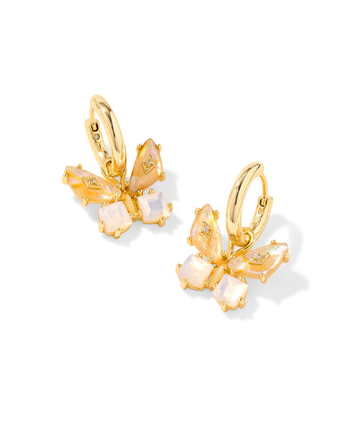 Kendra Scott Bianca Butterfly Gold Huggie Earrings in Iridescent White Mix