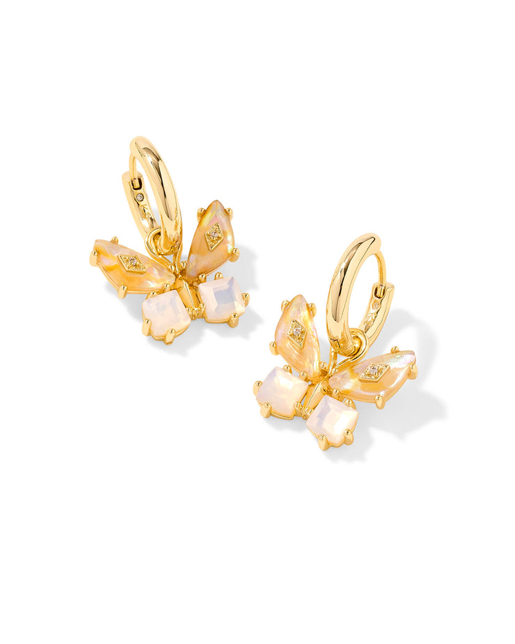 Kendra Scott Bianca Butterfly Gold Huggie Earrings in Iridescent White Mix