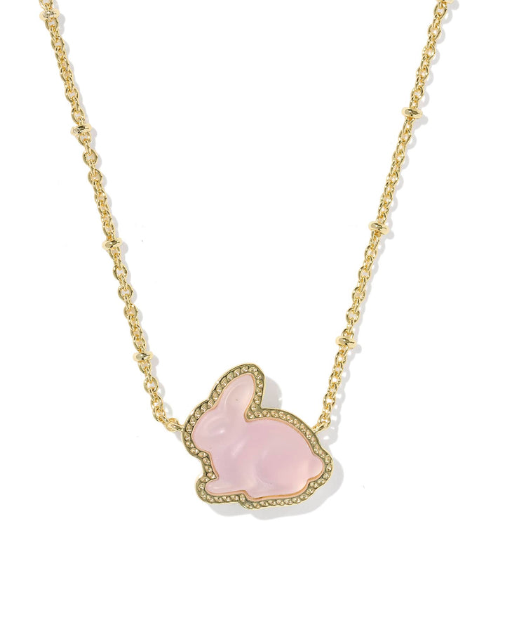 Kendra Scott Bunny Gold Pendant Necklace in Matte Blush Pink Dichroic Glass