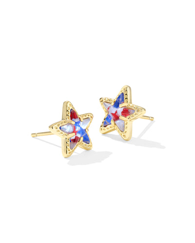 Kendra Scott Cassidy Gold Stud Earrings in Red White Blue Star Illusion