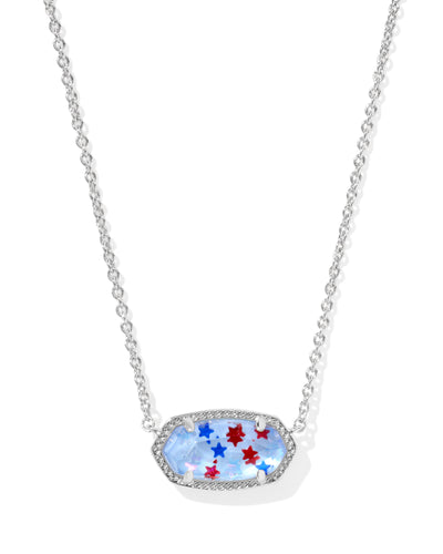 Kendra Scott Elisa Silver Short Pendant Necklace in Red White Blue Star Illusion