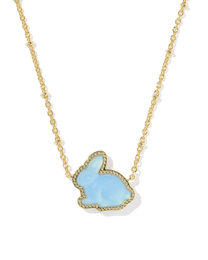 Kendra Scott Bunny Gold Pendant Necklace in Matte Light Blue Dichroic Glass