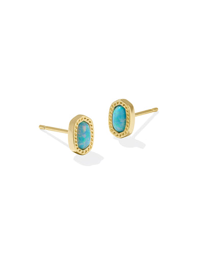 Kendra Scott Mini Ellie Gold Stud Earrings in Light Teal Kyocera Opal