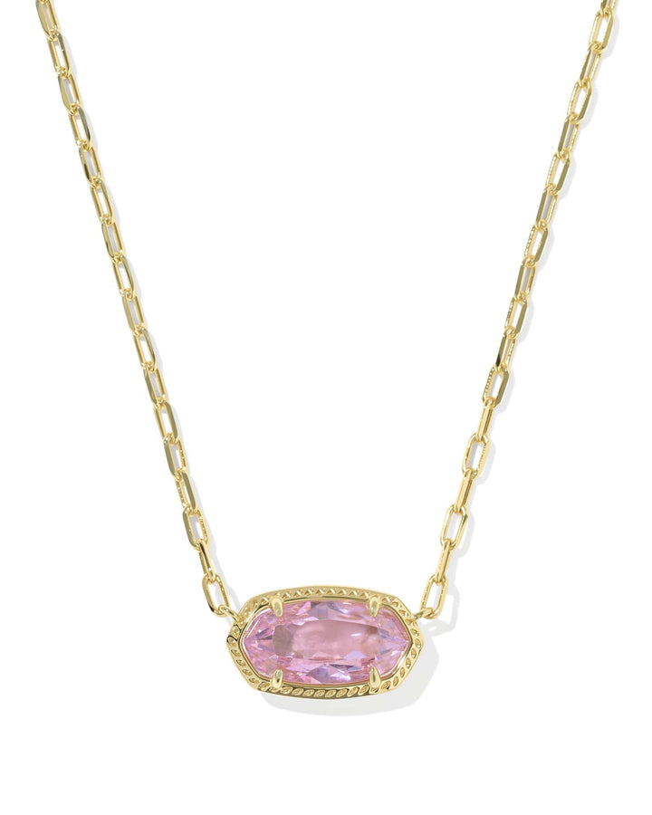 Kendra Scott Elisa Luxe Gold Short Pendant Necklace in Light Pink CZ
