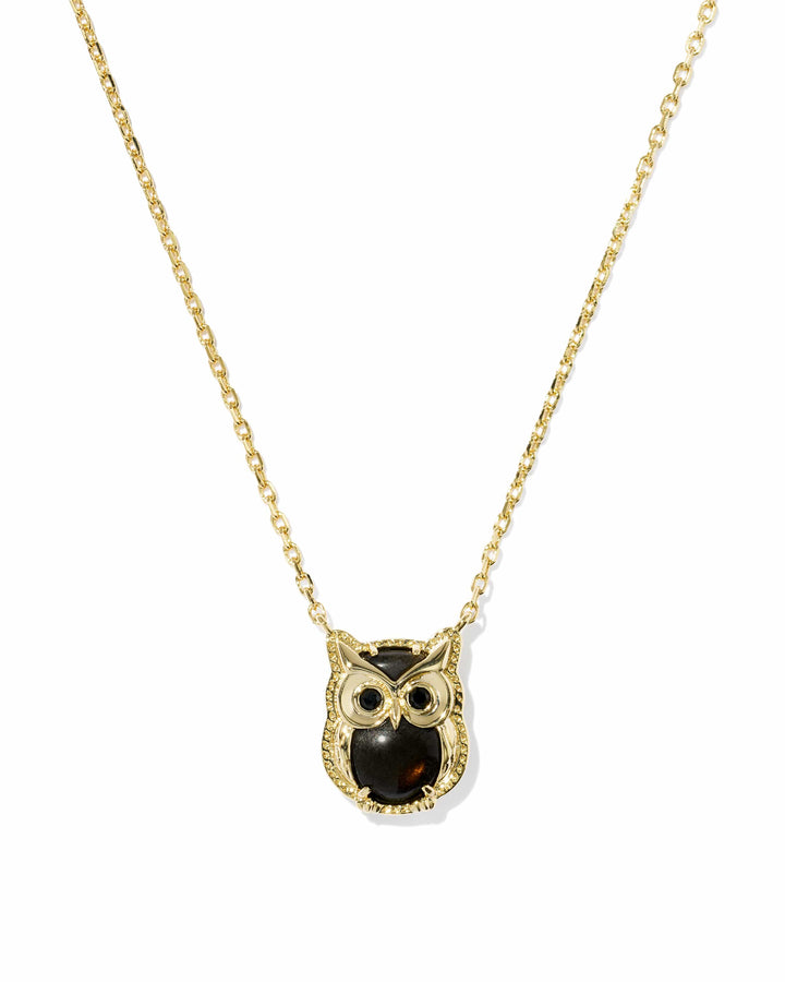Kendra Scott Owl Gold Short Pendant Necklace in Sheen Obsidian Owl Gold Pendant Necklace | Reversible Short Necklace Necklaces