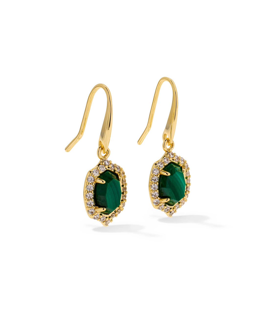 Kendra Scott Daphne Crystal Frame Gold Drop Earrings in Green Malachite