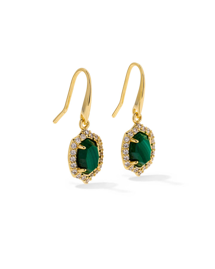 Kendra Scott Daphne Crystal Frame Gold Drop Earrings in Green Malachite