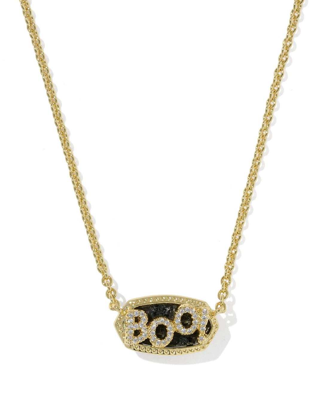 Kendra Scott Elisa Gold Boo Short Pendant Necklace in Black Granite Halloween Necklace | Gold Boo Pendant Necklace Necklaces