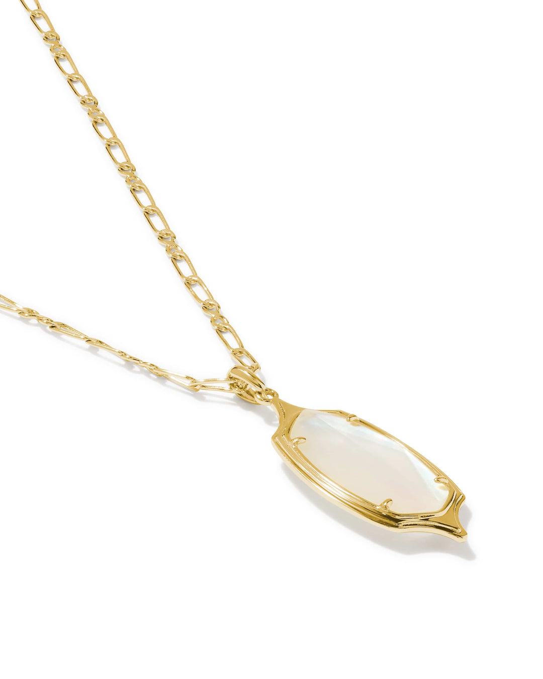 Kendra Scott Dani Stepped Frame Gold Long Pendant Necklace in Ivory Mother of Pearl