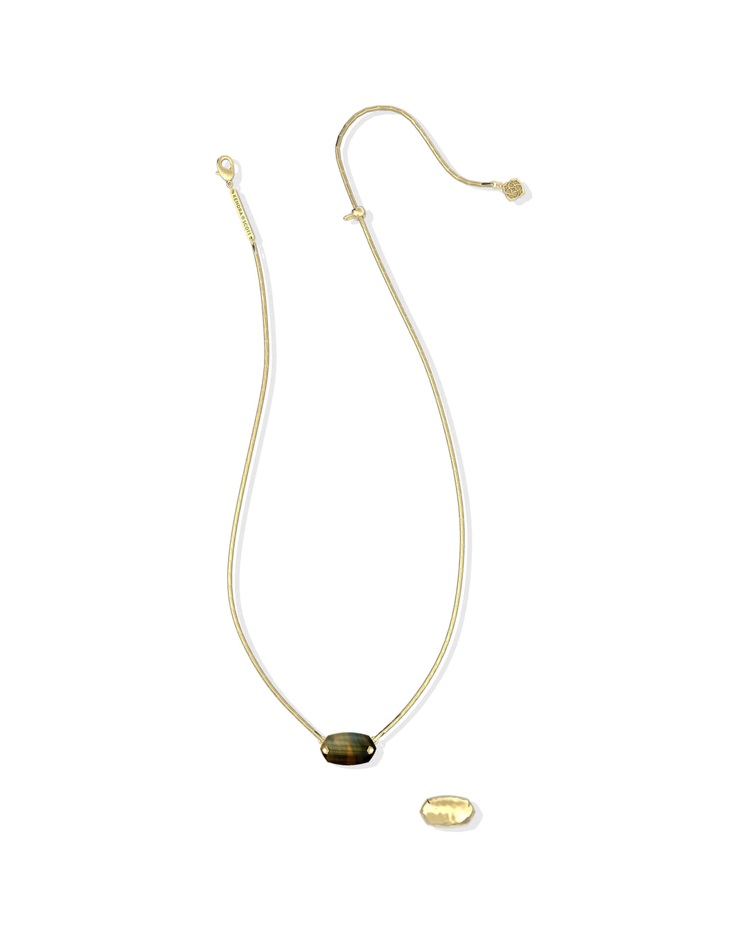Kendra Scott Elisa Riveted Gold Short Pendant Necklace in Dark Brown Hawks Eye Reversible Gold Pendant Necklace | Riveted Short Necklace Necklaces