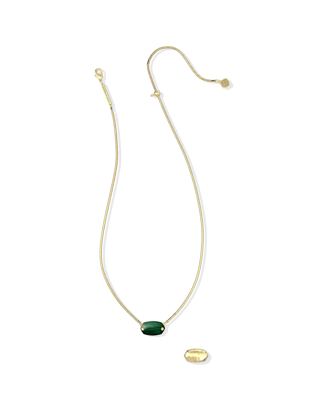 Kendra Scott Elisa Riveted Gold Short Pendant Necklace in Green Malachite Reversible Gold Pendant Necklace | Riveted Short Necklace Necklaces