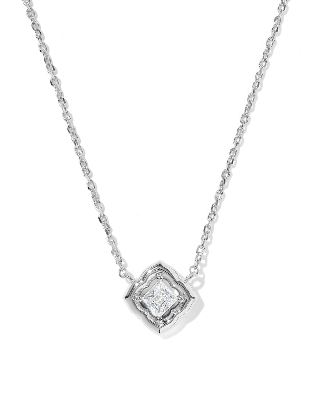 Kendra Scott Mallory Crystal Silver Short Pendant Necklace Crystal Silver Pendant Necklace | Cubic Zirconia Medallion Necklaces