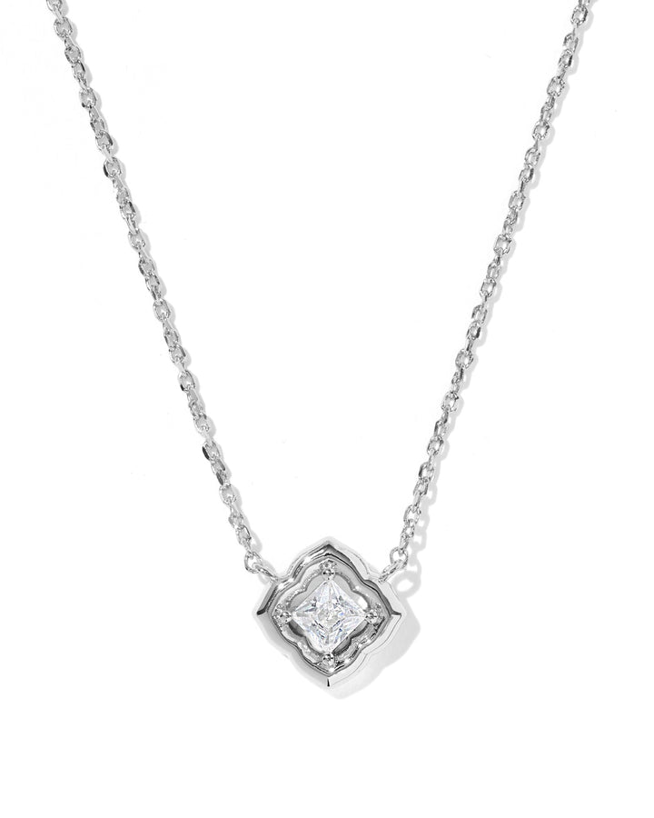 Kendra Scott Mallory Crystal Silver Short Pendant Necklace Crystal Silver Pendant Necklace | Cubic Zirconia Medallion Necklaces
