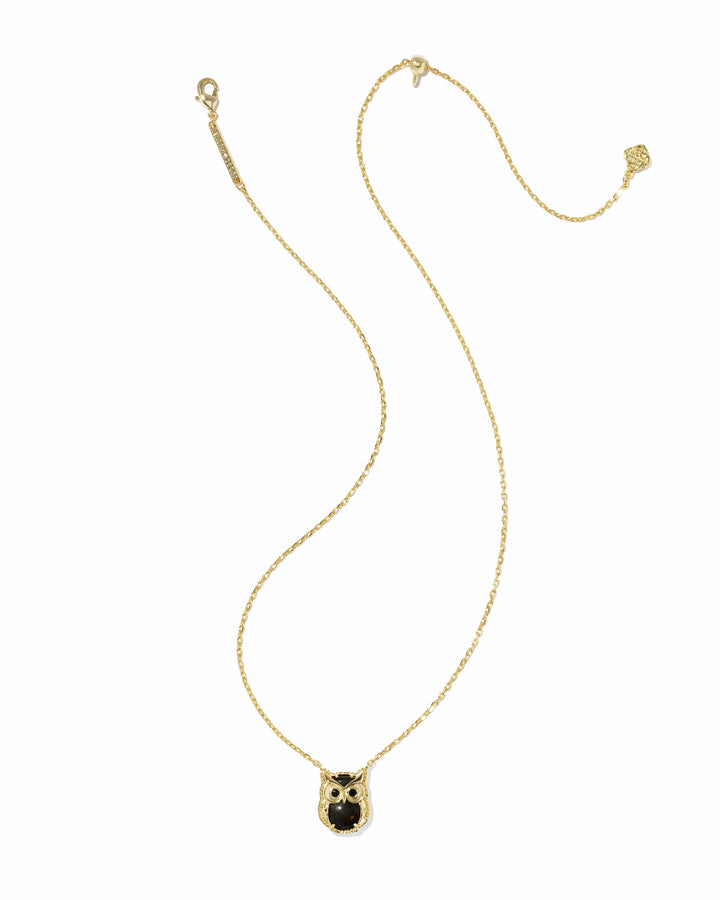 Kendra Scott Owl Gold Short Pendant Necklace in Sheen Obsidian Owl Gold Pendant Necklace | Reversible Short Necklace Necklaces