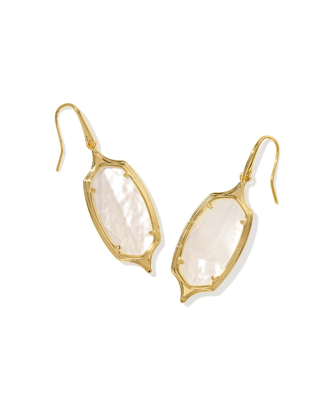 Kendra Scott Dani Stepped Frame Gold Drop Earrings in Ivory Mother of Pearl